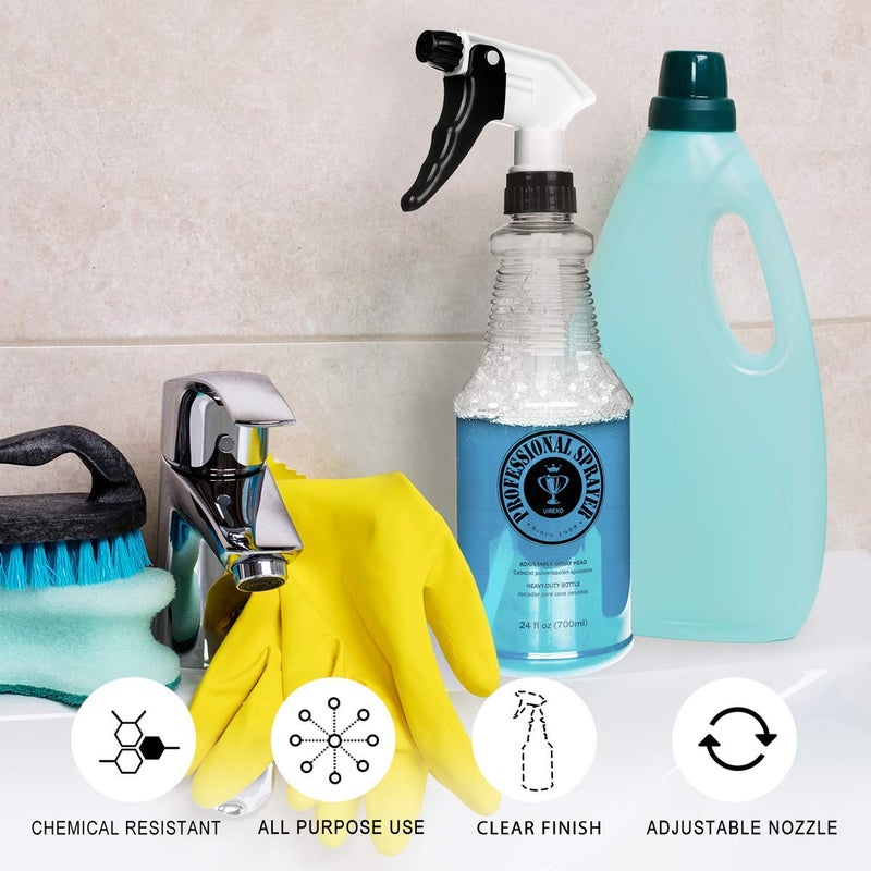 Uineko Plastic Spray Bottle (24oz 3 Pack) for Cleaning Solutions, Car Detailing Care, Planting, Pet, Clear Finish, Heavy Duty Empty Spraying Bottles Mist Water Sprayer with Measurements & Adjustable Nozzle - Image 2